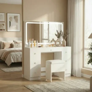 43" W 7-Drawer Makeup Vanity Set with LED Lighted Mirror and Power Outlet