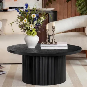 Ansel Black Solid Wood Coffee Table Round